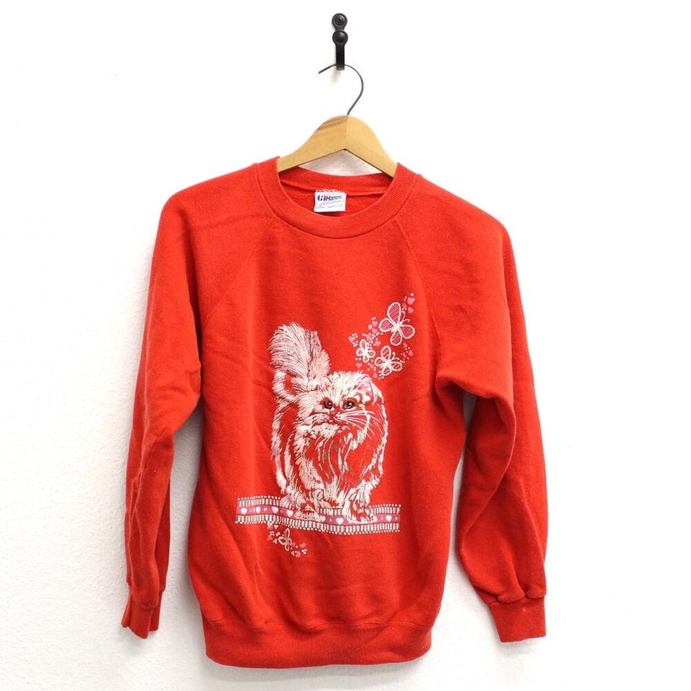 Vintage Kitty Cat Butterflies Hearts Sweatshirt Medium - Picture 1 of 8